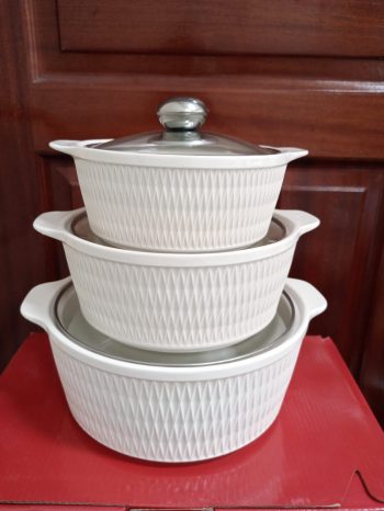 White soup pot set of 3